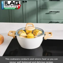 Karaca Swiss Crystal Non-Stick Induction Stockpot with Lid, 20cm, Creamy