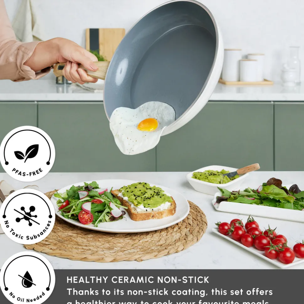 Karaca Swiss Crystal 15-Piece Non-Stick Induction Cookware Set, Creamy