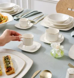Karaca Timeless 25-Piece Porcelain Tea & Coffee Cup Set, Gold