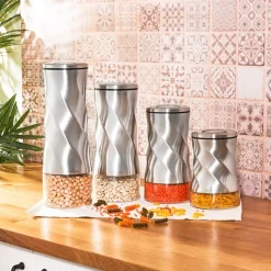 Karaca Tottori Glass Storage Container, 1250ml, Transparent Inox