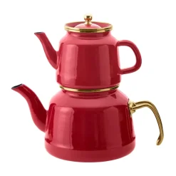 Karaca Troy Enamel Induction Teapot, 28cm, Red Gold