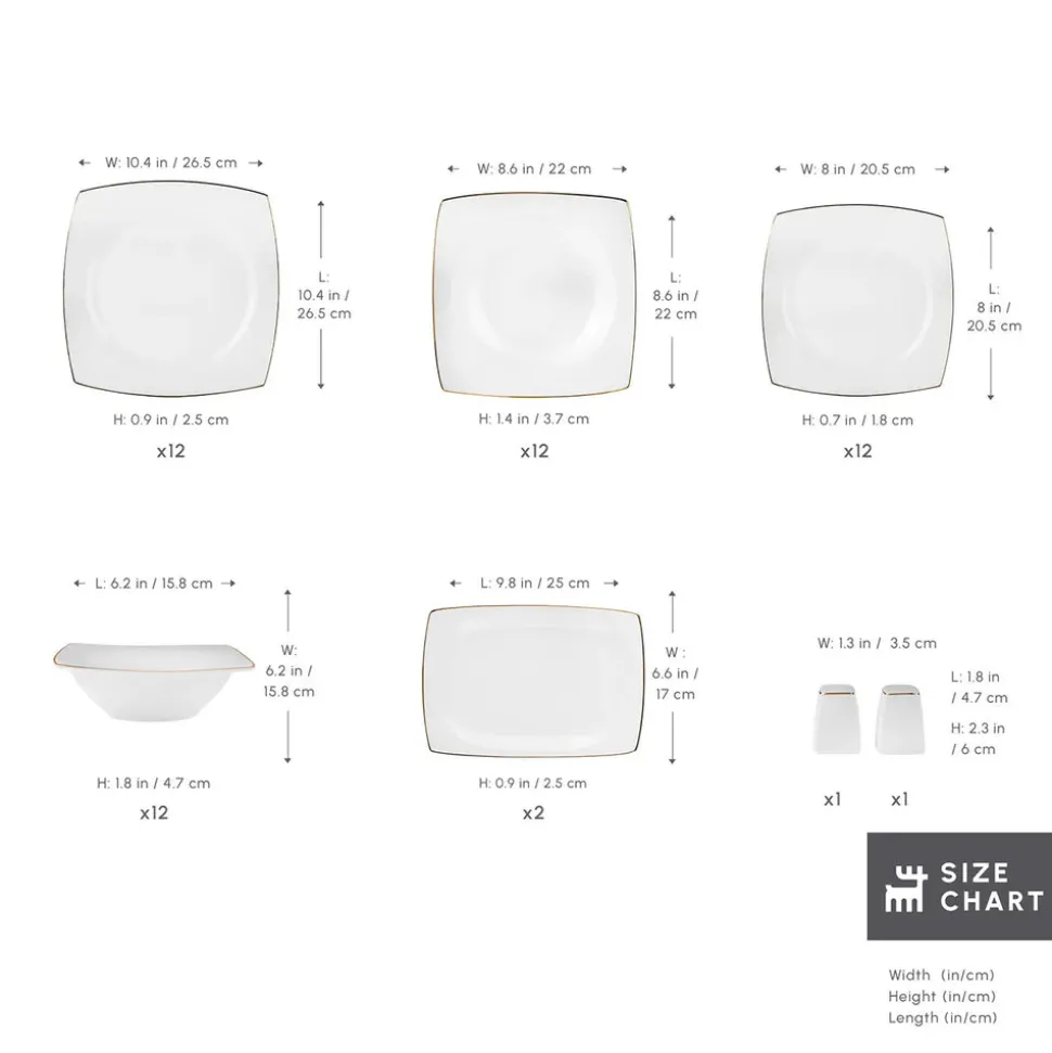 Karaca Vesta 52-Piece Bone China Dinner Set for 12 People, Gold