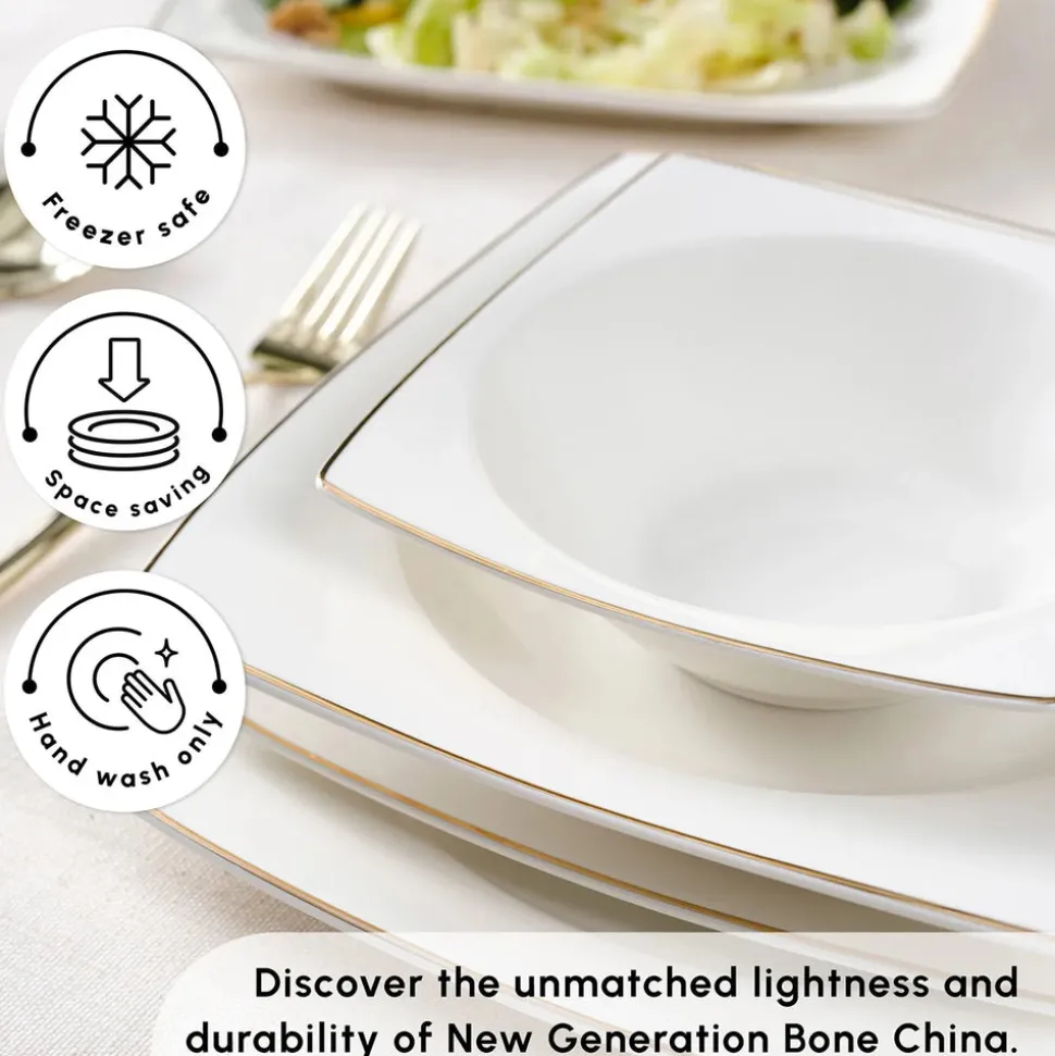 Karaca Vesta 52-Piece Bone China Dinner Set for 12 People, Gold