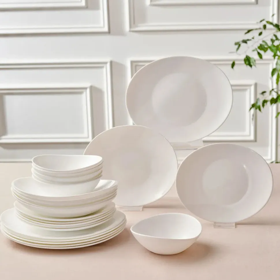 Karaca White Pure 24-Piece Glass Dinner Set for 6 People, White