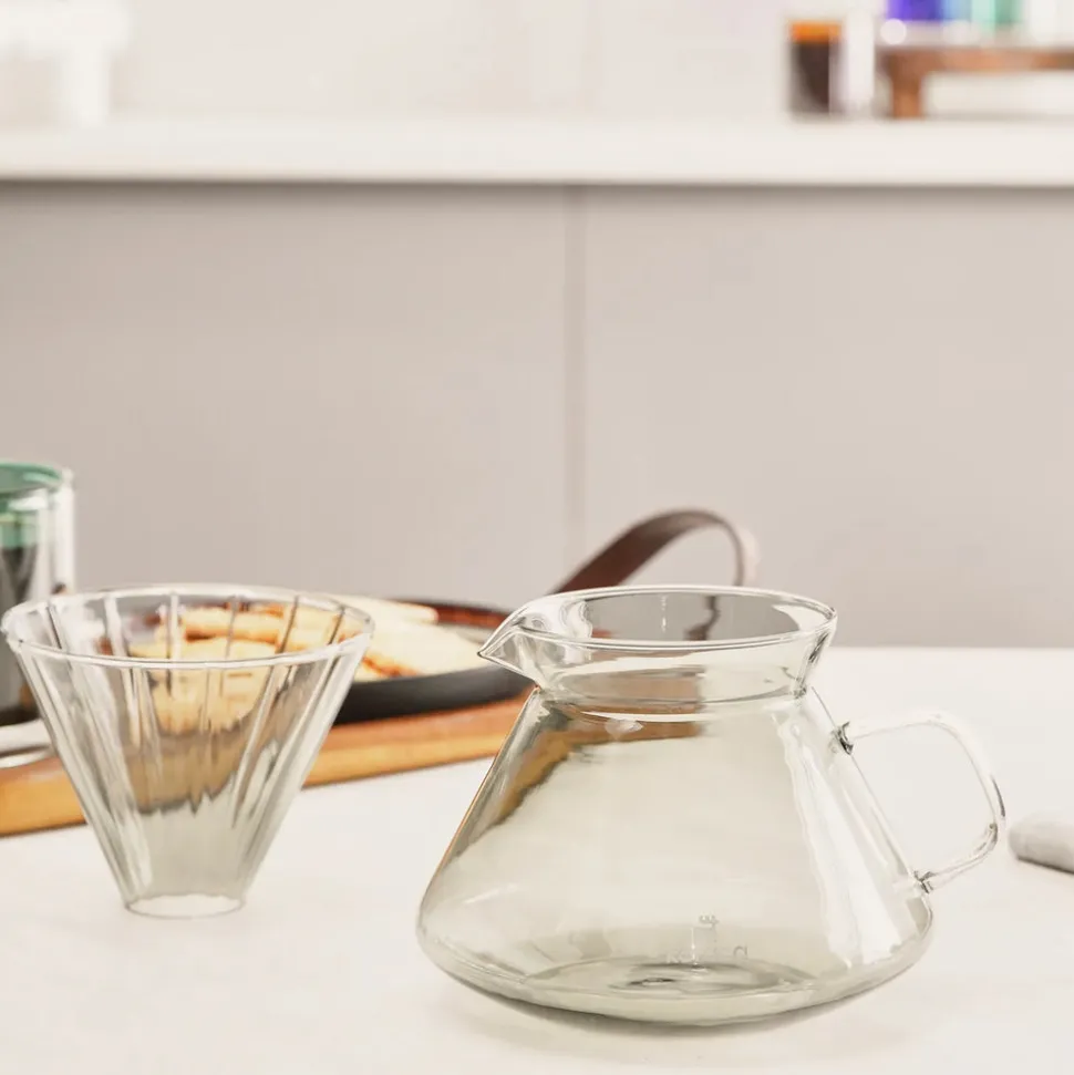 Karaca Winx Brewy Glass Pour Over Coffee Maker Set with Stand, 650ml, Grey