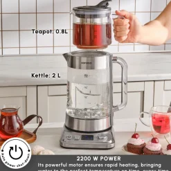Karaca x by Refika XL Glass Tea Maker and Kettle, 2200W, 2,8L, Inox