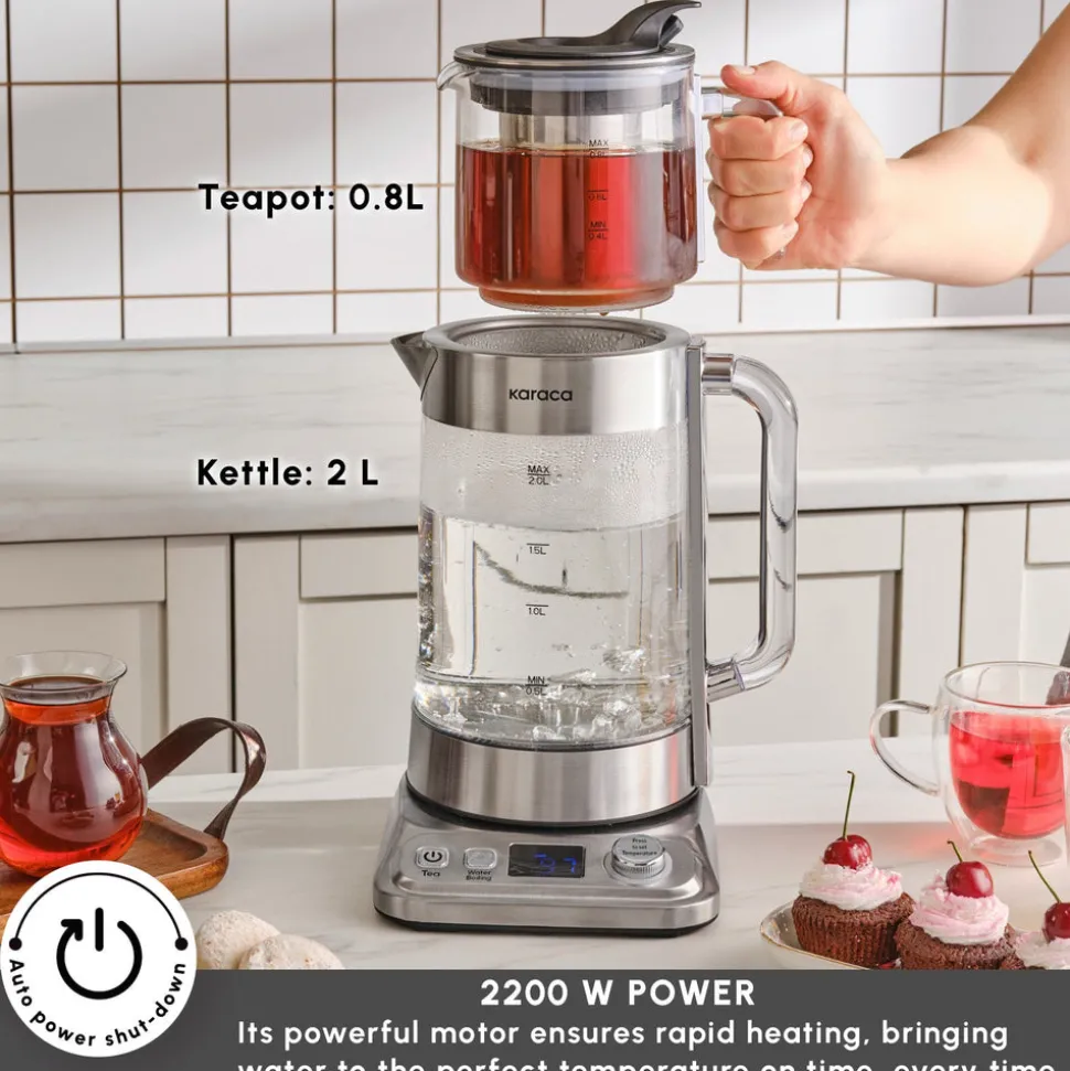 Karaca x by Refika XL Glass Tea Maker and Kettle, 2200W, 2,8L, Inox