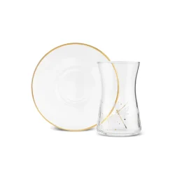 Karaca Yusufçuk 12-Piece Glass Turkish Tea Set for 6 People, 170ml, Gold