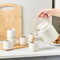 Karaca Yuuki 7-Piece Ceramic Tea Cup Set for 6 People, Beige