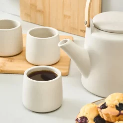 Karaca Yuuki 7-Piece Ceramic Tea Cup Set for 6 People, Beige
