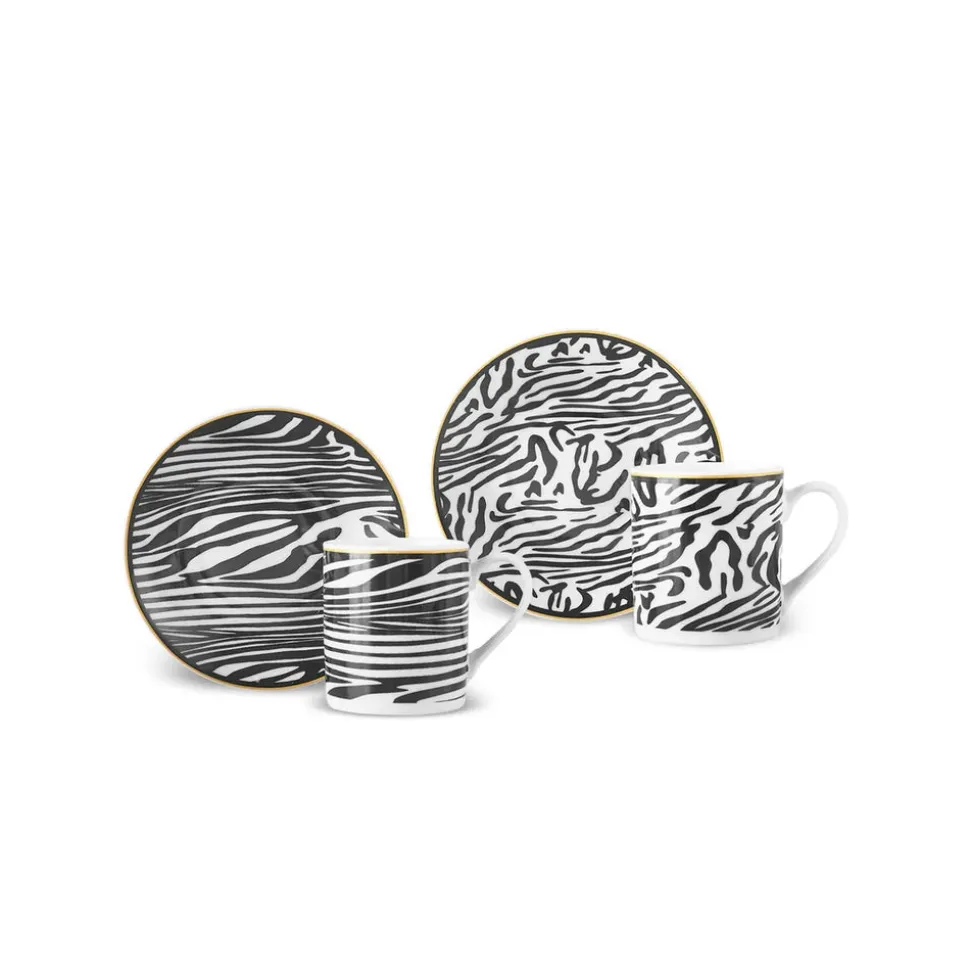 Karaca Zebra In Savanna 4-Piece Espresso Turkish Coffee Cup Set for 2 People