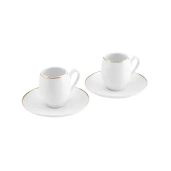 Karaca İznik 4 Piece Porcelain Espresso Turkish Coffee Cup Set for 2 People, 90ml, White Gold