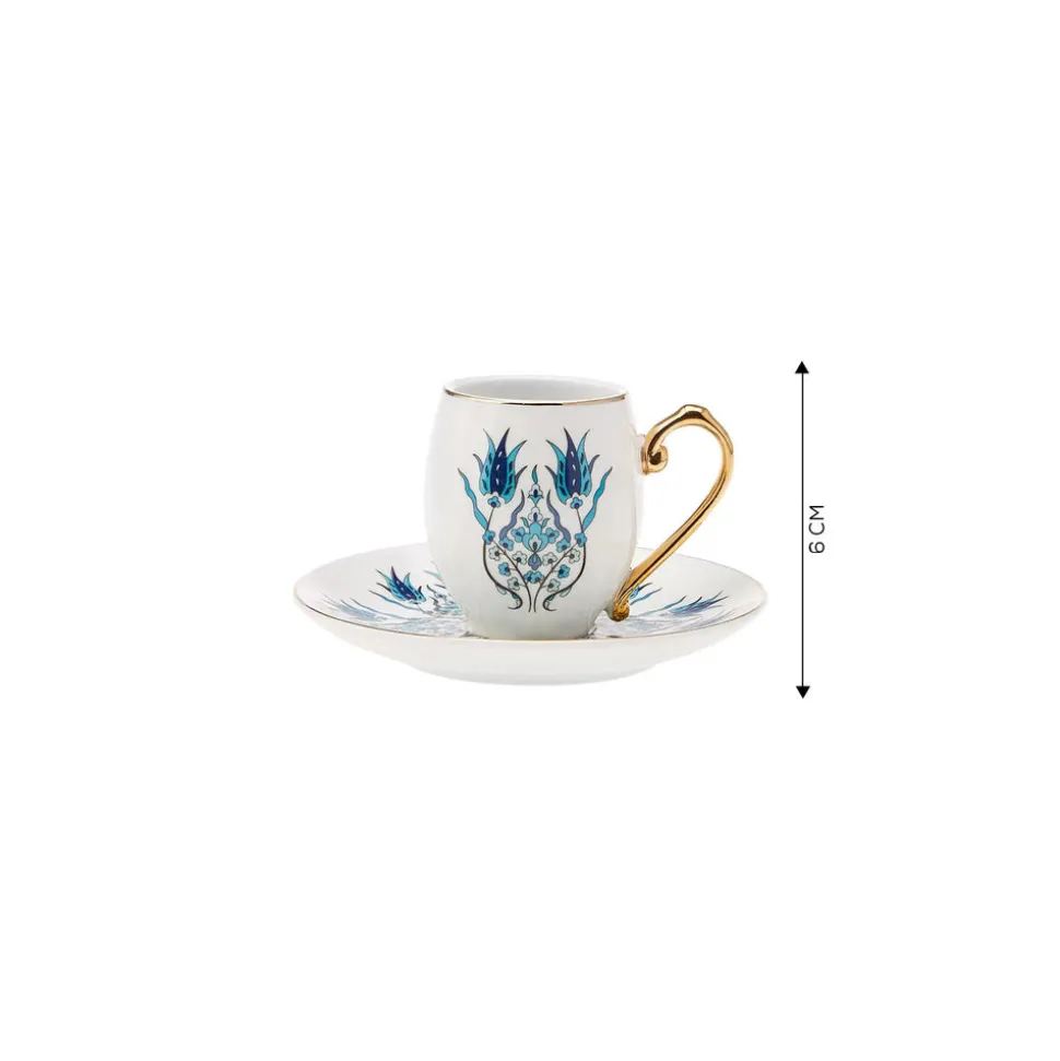Karaca İznik 12-Piece Porcelain Porcelain Espresso Turkish Coffee Cup Set for 6 People, 90ml, Multi