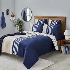 Nautica Home Aport 100% Cotton Duvet Cover Set, Super King, 260cmx220cm, Navy Blue Multi