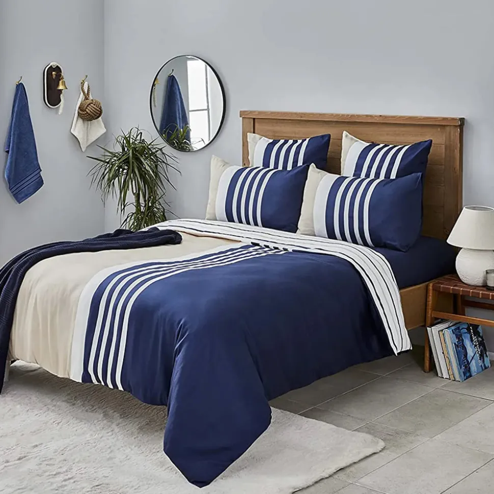 Nautica Home Aport 100% Cotton Duvet Cover Set, Single, 140cmx200cm, Navy Blue Multi