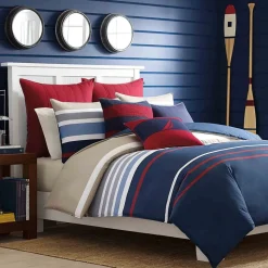 Nautica Home Bradford 100% Turkish Cotton Duvet Cover Set, King, 230cmx220cm, Navy Blue Multi
