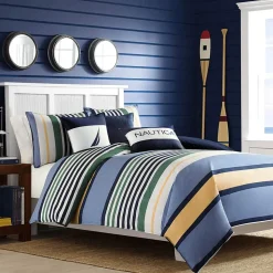 Nautica Home Dover 100% Turkish Cotton Duvet Cover Set, Single, 140cmx200cm, Blue Multi