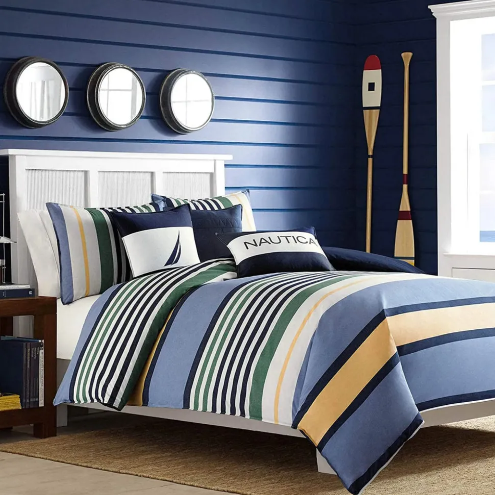 Nautica Home Dover 100% Turkish Cotton Duvet Cover Set, Single, 140cmx200cm, Blue Multi