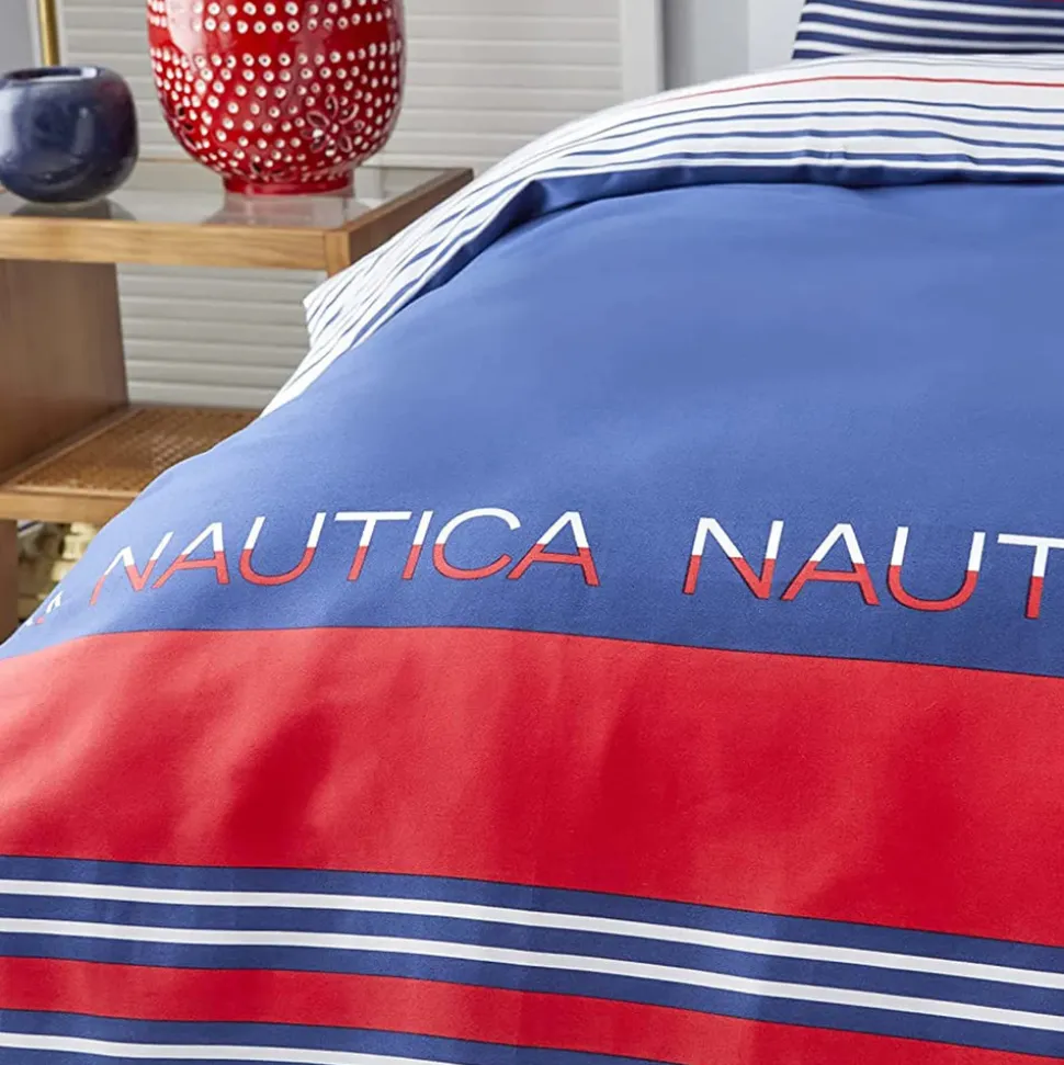 Nautica Home Drifting 100% Cotton Duvet Cover Set, King, 230cmx220cm, Navy Blue Multi