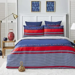 Nautica Home Drifting 100% Cotton Duvet Cover Set, Single, 140cmx200cm, Navy Blue Multi