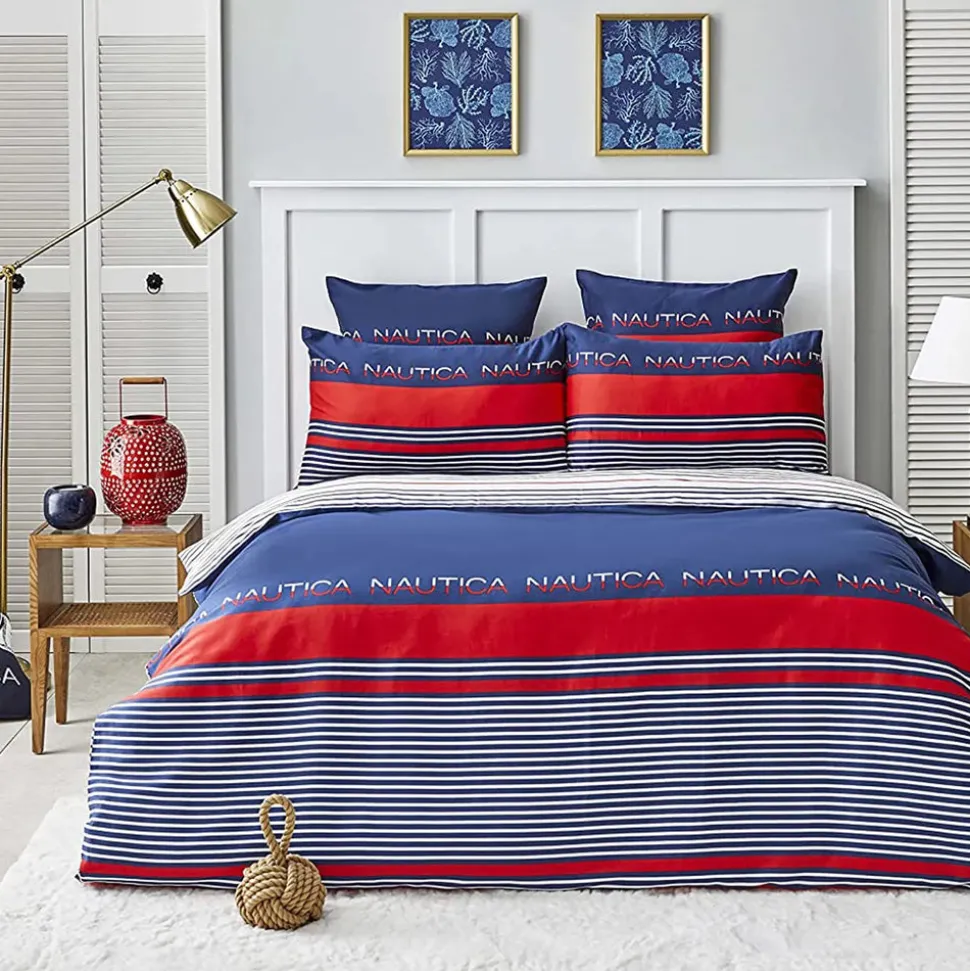 Nautica Home Drifting 100% Cotton Duvet Cover Set, Single, 140cmx200cm, Navy Blue Multi