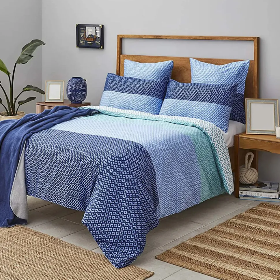 Nautica Home Grace 100% Cotton Duvet Cover Set, Double, 200cmx200cm, Blue Multi