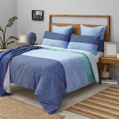 Nautica Home Grace 100% Cotton Duvet Cover Set, Super King, 260cmx220cm, Blue Multi