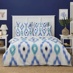 Nautica Home Ikat 100% Cotton Duvet Cover Set, Single, 140cmx200cm, White Blue
