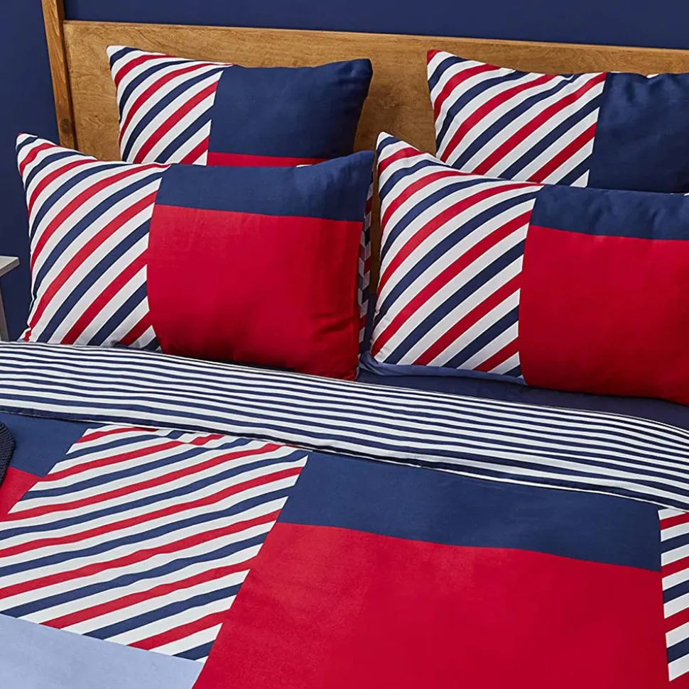 Nautica Home Morris 100% Cotton Duvet Cover Set, Single, 140cmx200cm, Navy Blue Multi