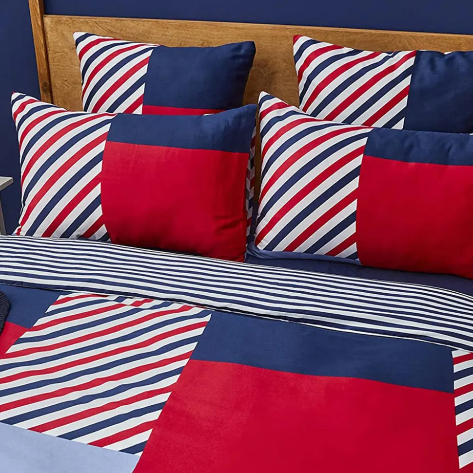 Nautica Home Morris 100% Cotton Duvet Cover Set, Double, 200cmx200cm, Navy Blue Multi