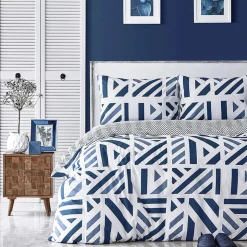 Nautica Home Orion 100% Turkish Cotton Duvet Cover Set, King, 230cmx220cm, Navy Blue White