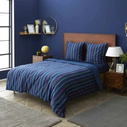Nautica Home Ray 100% Cotton Duvet Cover Set, King, 230cmx220cm, Navy Blue Multi