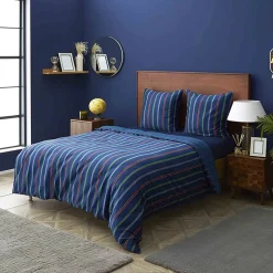 Nautica Home Ray 100% Cotton Duvet Cover Set, Super King, 260cmx220cm, Navy Blue Multi