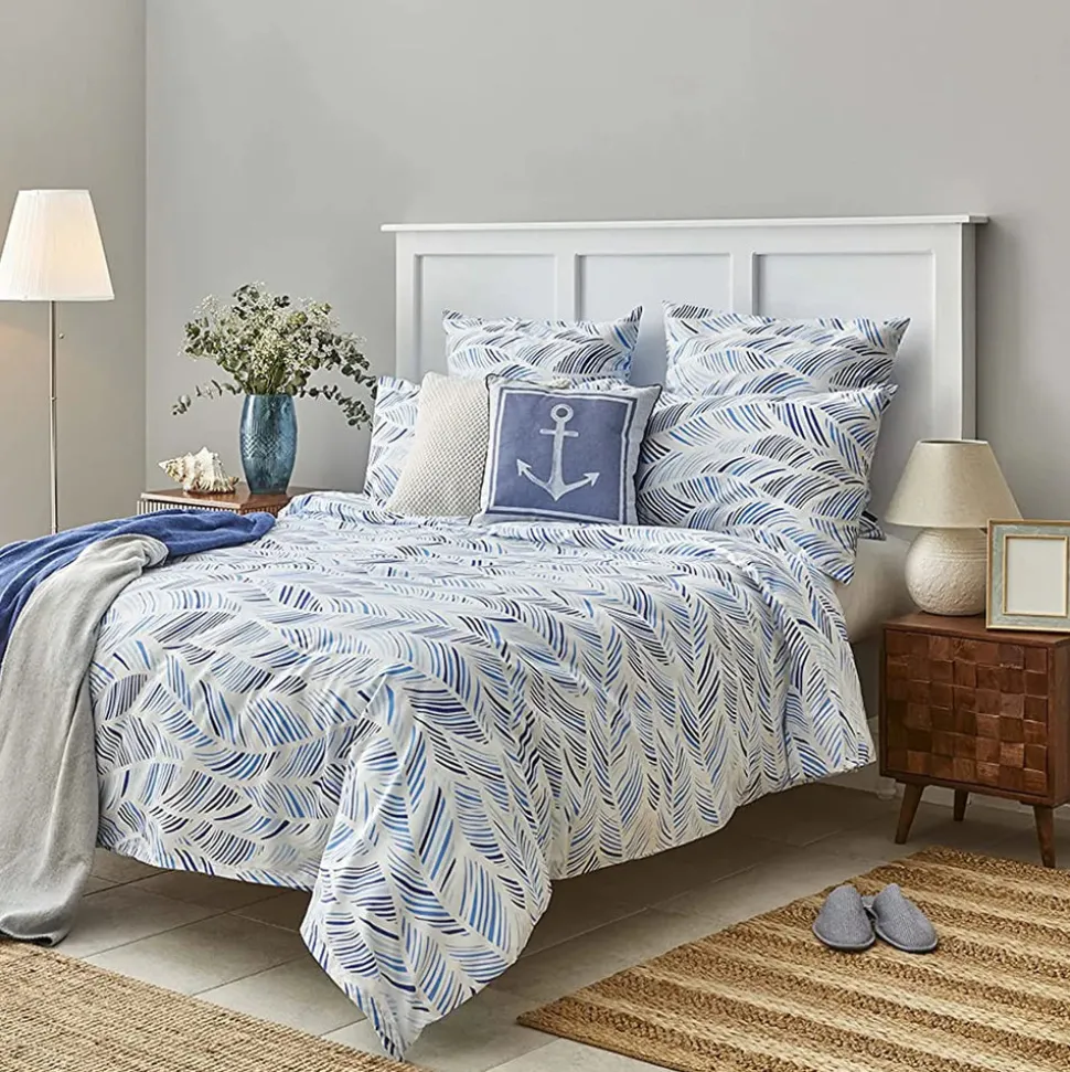Nautica Home Wave 100% Turkish Cotton Duvet Cover Set, Single, 140cmx200cm, Blue White